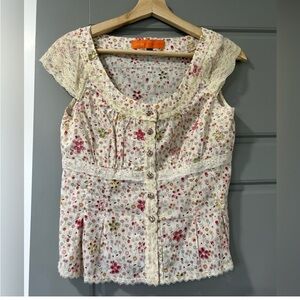 Cynthia Steffe Floral Button-down Eyelet Top